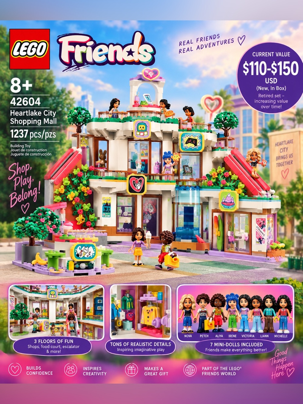Lego Friends Heartlake City Shopping Mall - Pink, White, Green, Blue